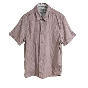 Ted Baker Mens Button Down Shirt 6 Soft Pink White Geometric Print Casual Modern